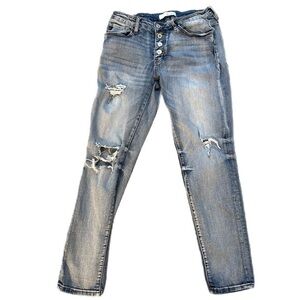 KanCan Blue Boyfriend Button Fly Distressed Jeans